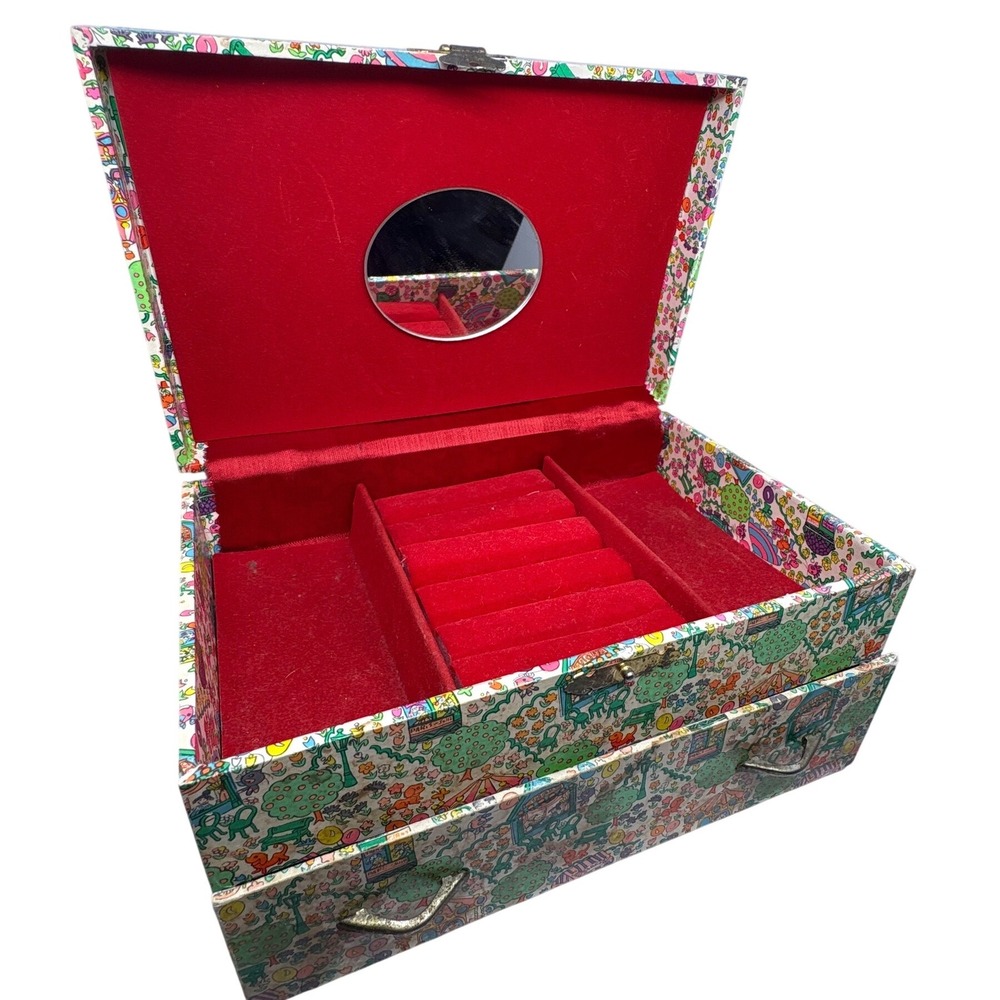 Vintage Laurel Japan‎ Musical Jewelry Box Carnival Carousel Lara's Theme Red